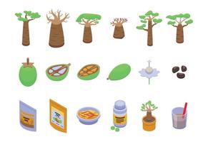 baobab pictogrammen instellen isometrische vector. fruit boom vector