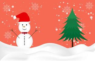 grafisch ontwerp sneeuwpop en boom voor papieren kaart voor vrolijk kerstfeest gelukkig nieuwjaar ontwerp vectorillustratie vector
