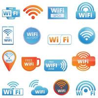 wifi zone iconen set, cartoon stijl vector