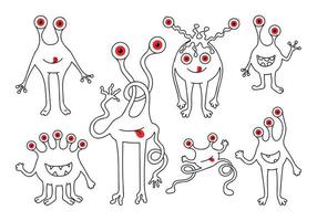 schattige doodle monsters ingesteld op een witte achtergrond. vector