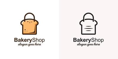 toastbrood met zak voor logosjabloon voor bakkerijwinkels met line art-versies vector