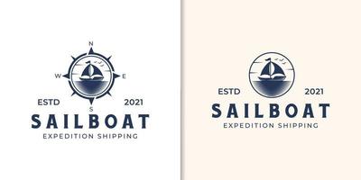 eenvoudig zeiljacht silhouet logo met kompas navigator ontwerp vector voor zakelijke scheepvaart, vissen, visser