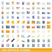 100 kantoor iconen set, cartoon stijl vector