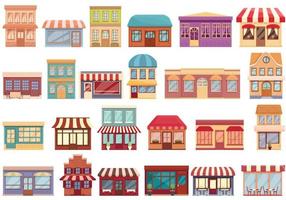 straat café iconen set, cartoon stijl vector