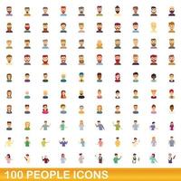 100 mensen iconen set, cartoon stijl vector