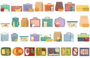 kinderen lunchbox pictogrammen instellen cartoon vector. snack kind vector