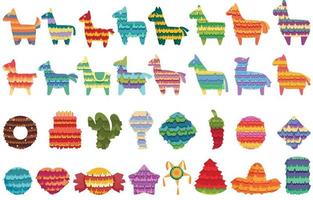 Mexicaanse pinata pictogrammen instellen cartoon vector. dieren vakantie vector