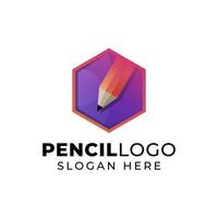 zeshoekige logo's van potloodpictogram symbool voor handtekening, schrijver, tekening kinderen gradiënt logo ontwerp vector