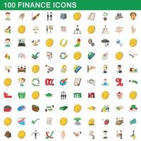 100 financiën iconen set, cartoon stijl vector