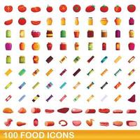 100 voedsel iconen set, cartoon stijl vector