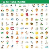 100 stress iconen set, cartoon stijl vector