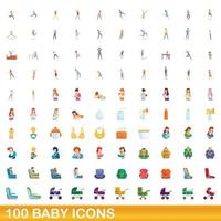 100 baby iconen set, cartoon stijl vector