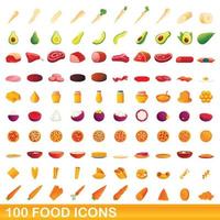 100 voedsel iconen set, cartoon stijl vector