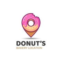 moderne logo's van zoete donuts gecombineerd pin kaart pictogram symbool voor zakelijke bakkerij locatie logo sjabloon vector