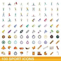 100 sport iconen set, cartoon stijl vector