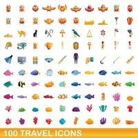 100 reizen iconen set, cartoon stijl vector