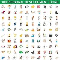 100 persoonlijke ontwikkeling iconen set, cartoon stijl vector