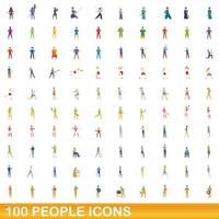 100 mensen iconen set, cartoon stijl vector