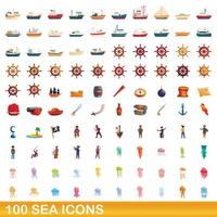 100 zee iconen set, cartoon stijl vector