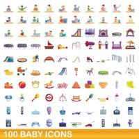 100 baby iconen set, cartoon stijl vector