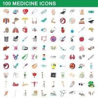 100 geneeskunde iconen set, cartoon stijl vector