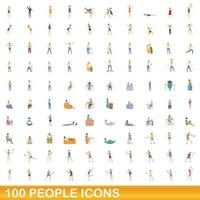 100 mensen iconen set, cartoon stijl vector