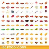 100 voedsel iconen set, cartoon stijl vector