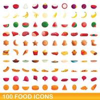 100 voedsel iconen set, cartoon stijl vector