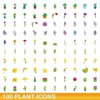 100 planten iconen set, cartoon stijl vector