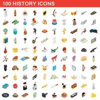 100 geschiedenis iconen set, isometrische 3D-stijl vector