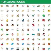 100 leningen iconen set, cartoon stijl vector