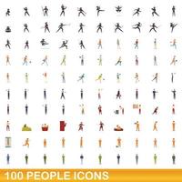 100 mensen iconen set, cartoon stijl vector