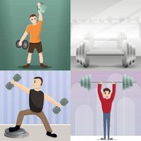 dumbell banner set, cartoon stijl vector