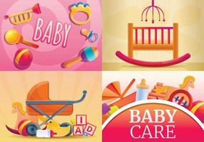 zorg baby artikelen banner set, cartoon stijl vector