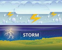 onweer banner set, cartoon stijl vector