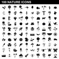 100 natuur iconen set, eenvoudige stijl vector