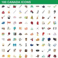 100 canada iconen set, cartoon stijl vector