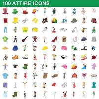 100 kleding iconen set, cartoon stijl vector