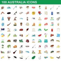 100 Australië iconen set, cartoon stijl vector