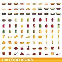 100 voedsel iconen set, cartoon stijl vector