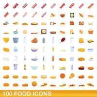 100 voedsel iconen set, cartoon stijl vector