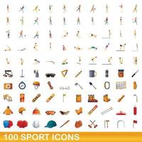 100 sport iconen set, cartoon stijl vector