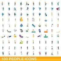 100 mensen iconen set, cartoon stijl vector