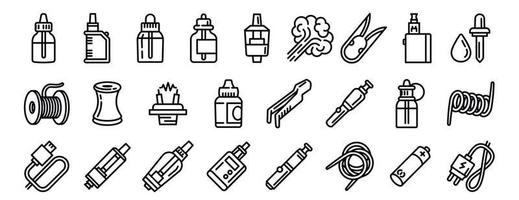 elektronische sigaret iconen set, Kaderstijl vector