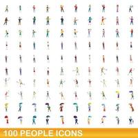 100 mensen iconen set, cartoon stijl vector