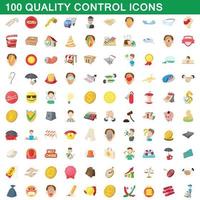 100 kwaliteitscontrole iconen set, cartoon stijl vector
