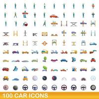 100 auto iconen set, cartoon stijl vector