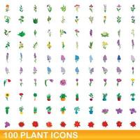 100 planten iconen set, cartoon stijl vector