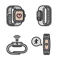 fitness tracker iconen set, Kaderstijl vector