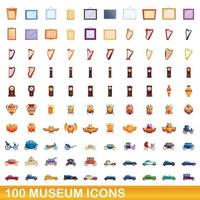 100 museum iconen set, cartoon stijl vector